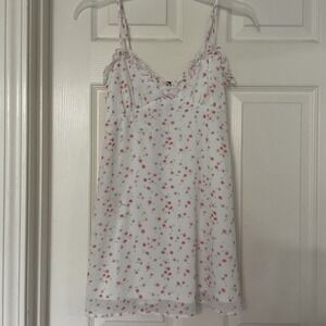 Wild Fable White Floral Ruffle V-Neck Mini Dress XS Pink Flowers Smocked Back